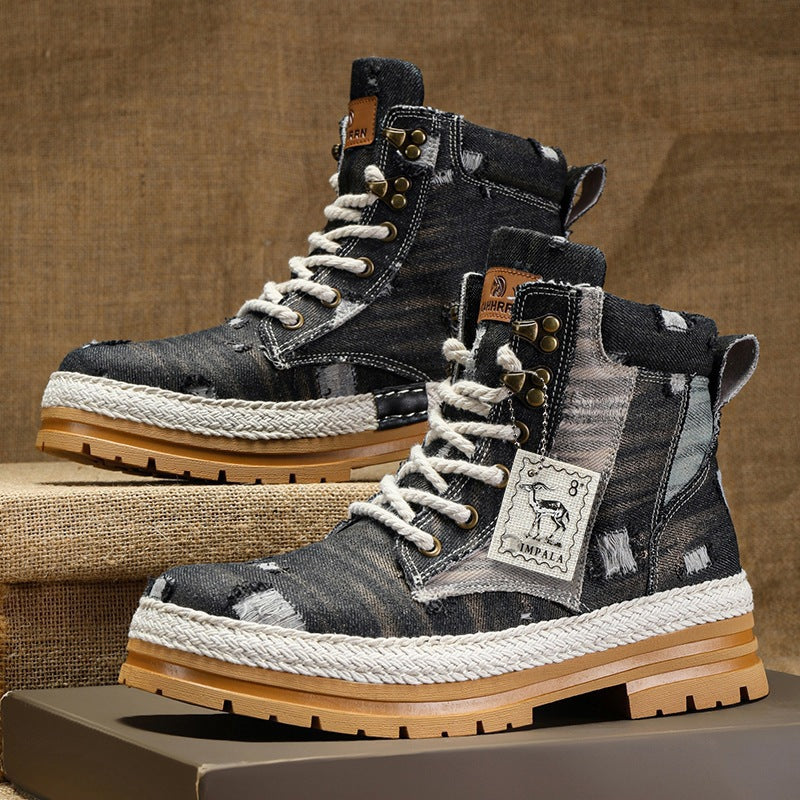 Men's High-top Boots Autumn Denim