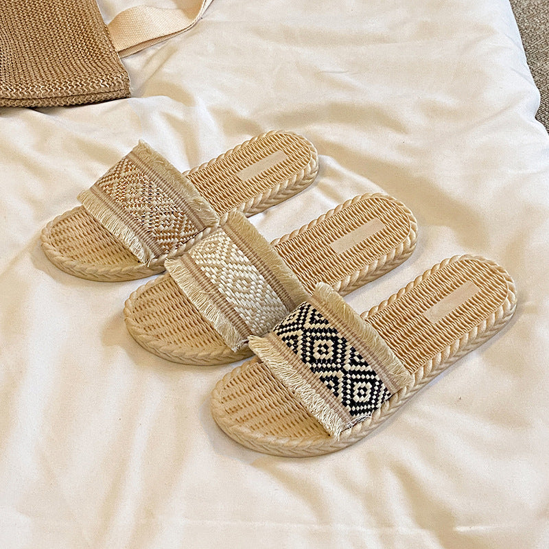 Summer New Ethnic-Style Woven Slide Sandals For Women
