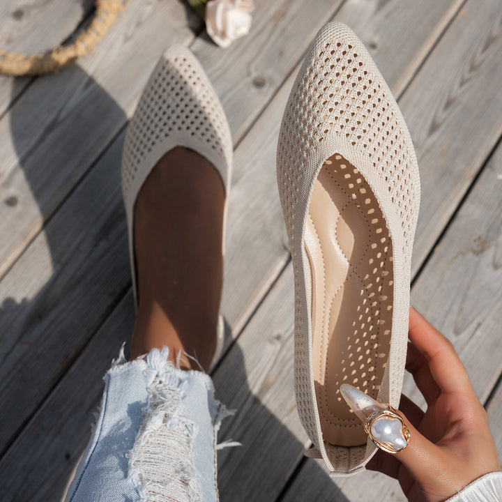 Womens Solid-Colored Pointed-Toe Flat Shoes Casual Fabric Flyknit Loafers