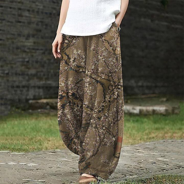 Womens Retro Artistic Floral Print Casual All-Match Pants