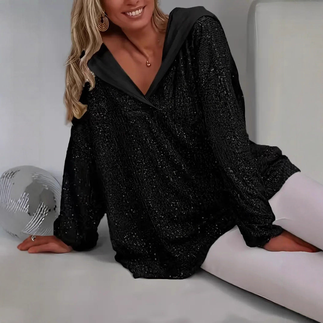 Sweat à capuche à sequins coupe décontractée pour femme