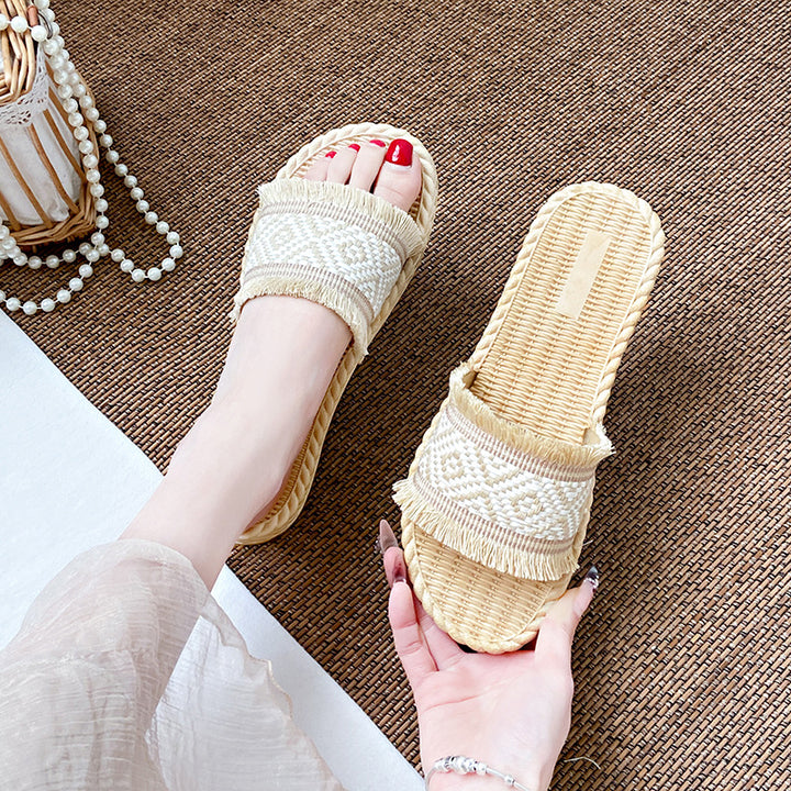 Summer New Ethnic-Style Woven Slide Sandals For Women