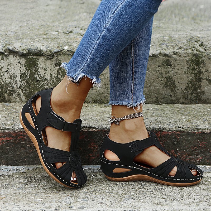 Cutout Round-Toe Velcro Womens New Style Beach Sandals