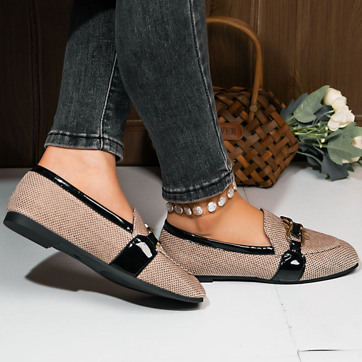 Square-toe Metal-buckle Casual Womens Shoes