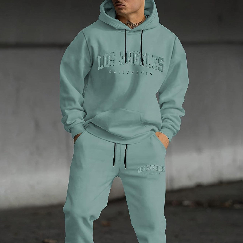 Letter printed men's casual sweater suit with loose fit and polyester fabric for youth leisure wear