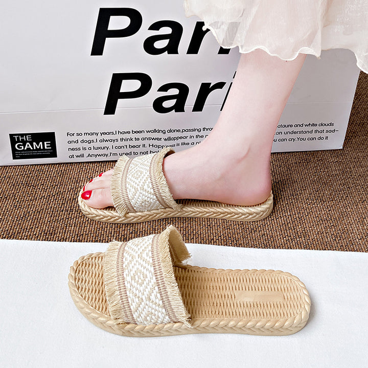 Summer New Ethnic-Style Woven Slide Sandals For Women