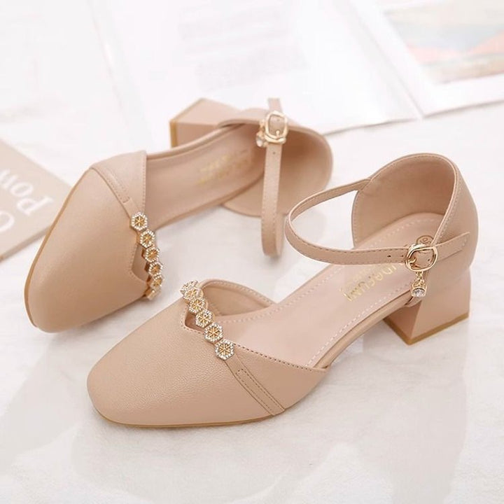 Mid-heel Fairy-style Slingback Soft Leather Square-toe Pumps