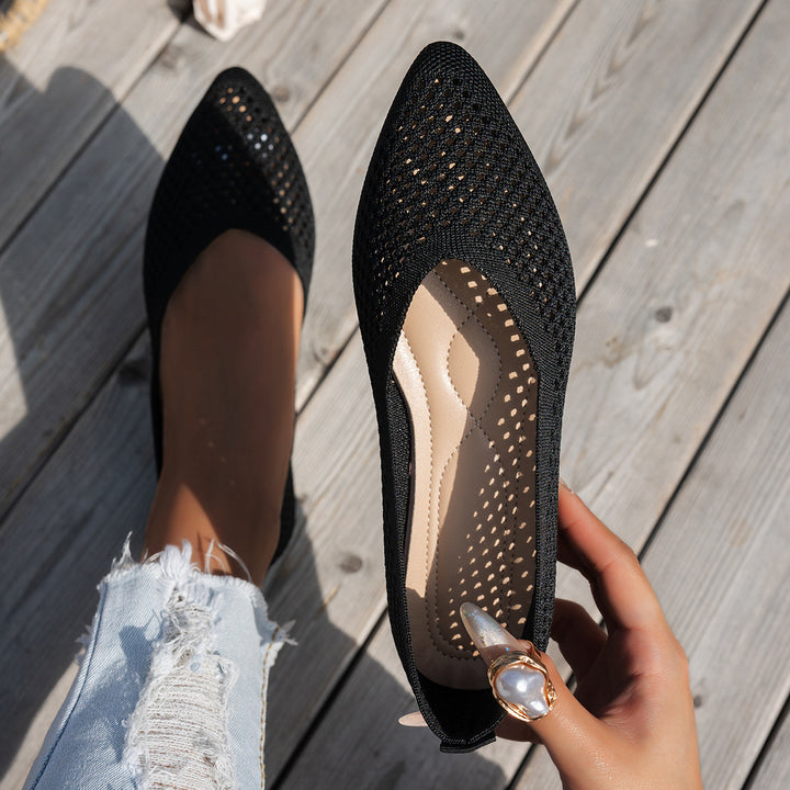 Womens Solid-Colored Pointed-Toe Flat Shoes Casual Fabric Flyknit Loafers