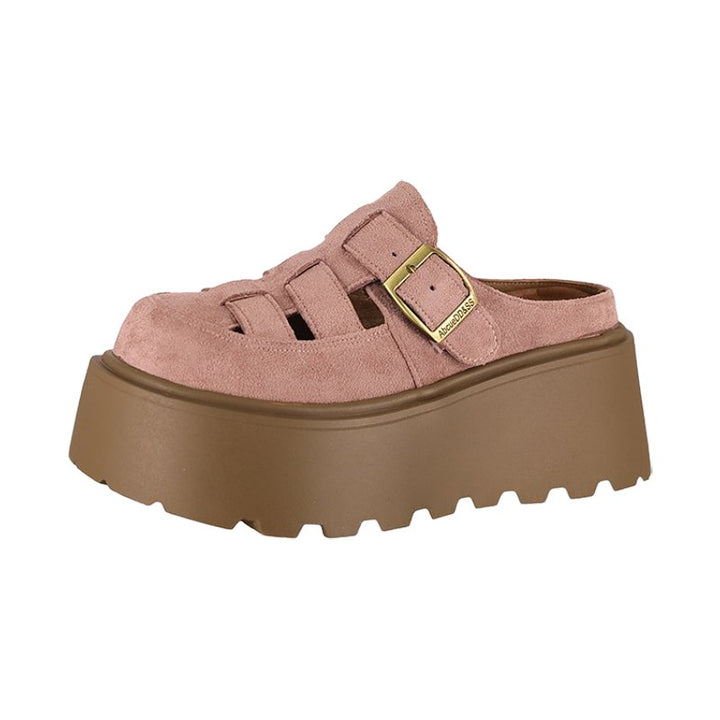 Small Chunky-soled Closed-toe Mule Sandals Hollow-out Roman Style Slippers