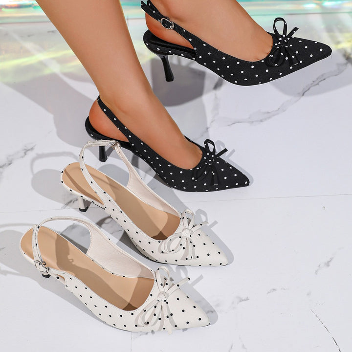2026 Spring Summer New Arrival French Luxury Polka Dot Pointed Toe Backless Sandals, Women Elegant Stiletto Closed Toe Trendy Heels