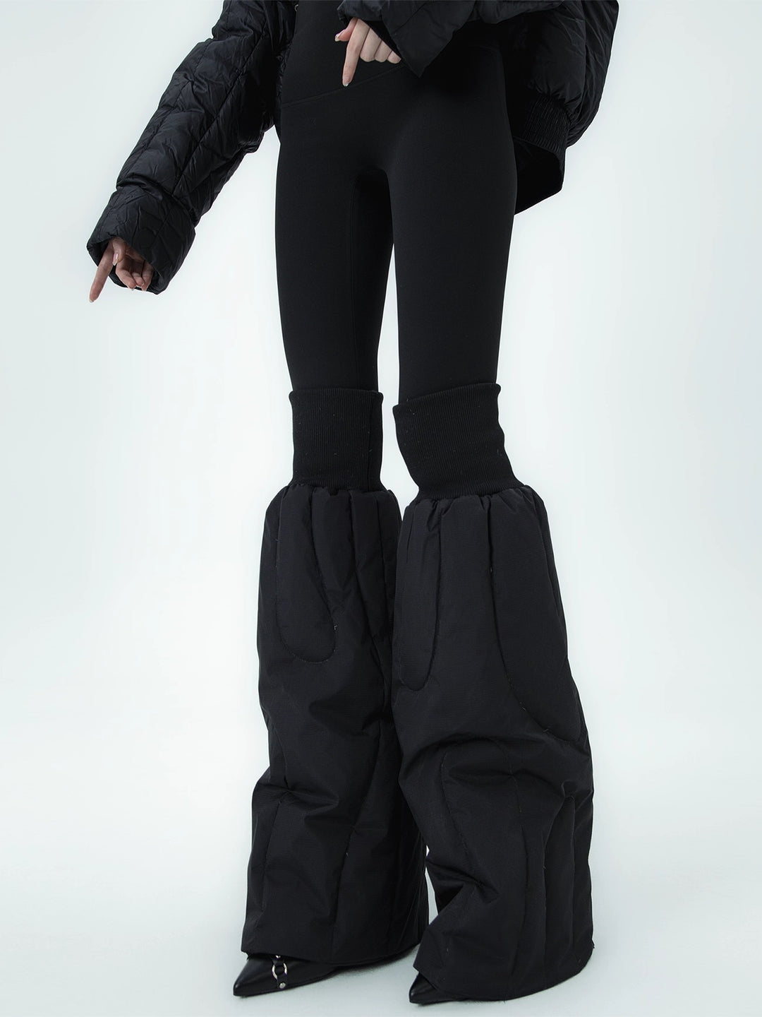 Guêtres noires épaisses et chaudes à jambes larges, garnies de duvet