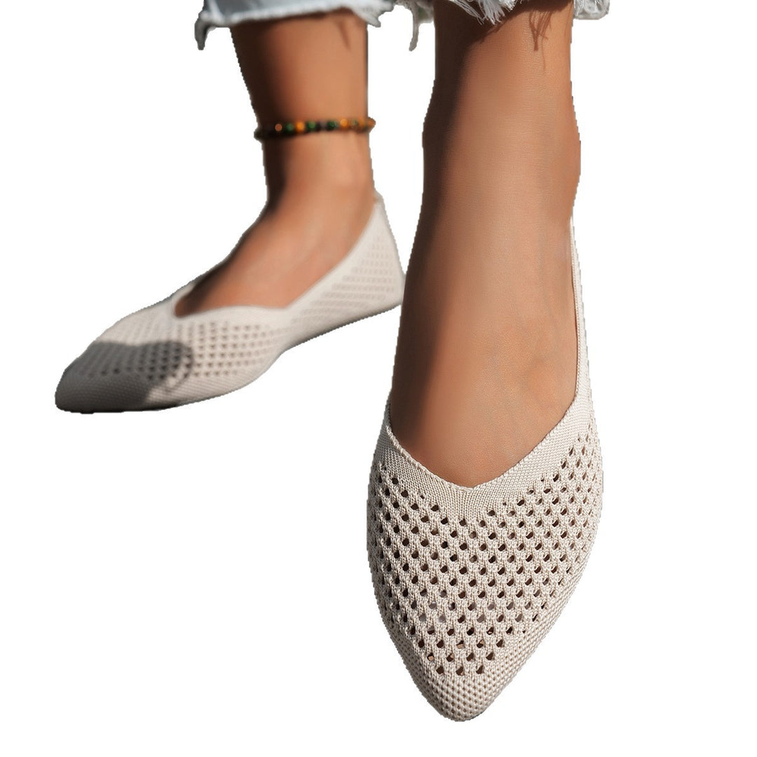 Womens Solid-Colored Pointed-Toe Flat Shoes Casual Fabric Flyknit Loafers