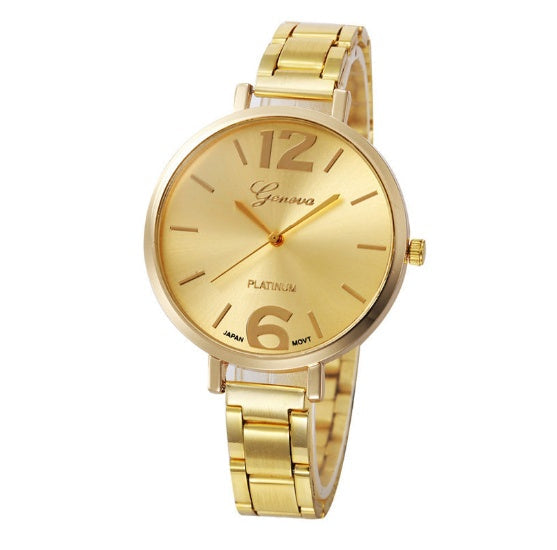 Alloy large digital watch with quartz movement and Geneva design