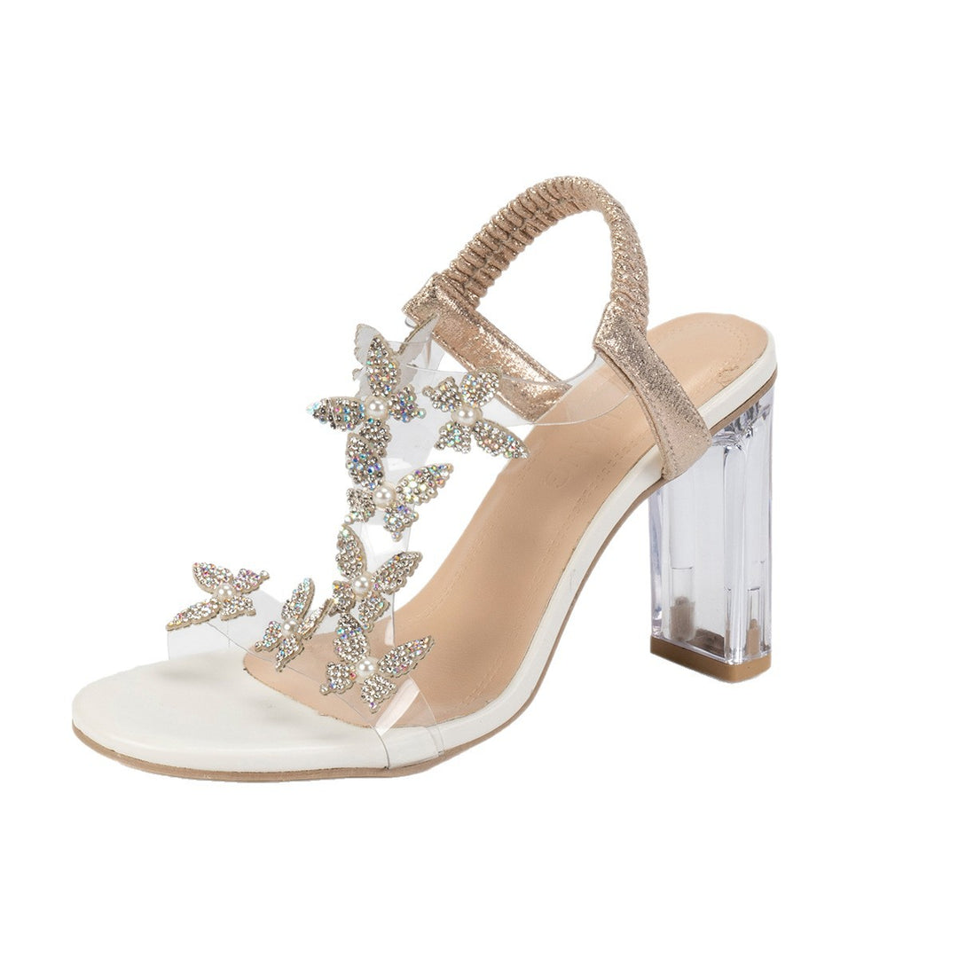 Womens Fashion Ultra-High Heel Sexy Crystal-Heeled Round-Toe Sandals