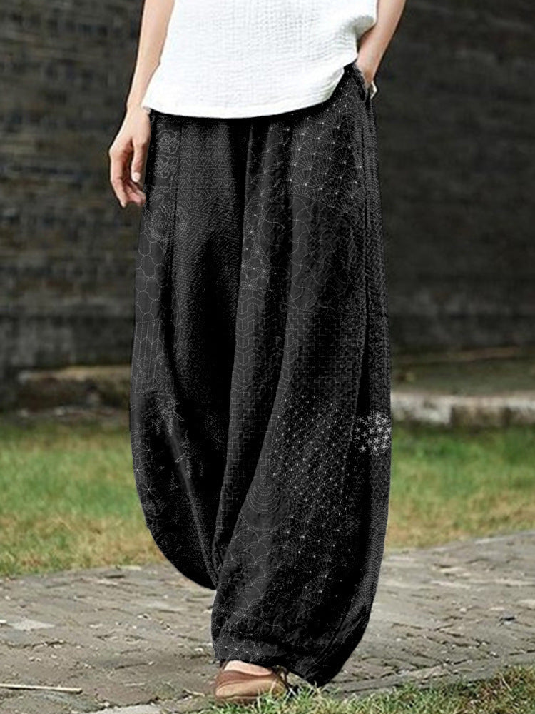 Womens Retro Artistic Floral Print Casual All-Match Pants