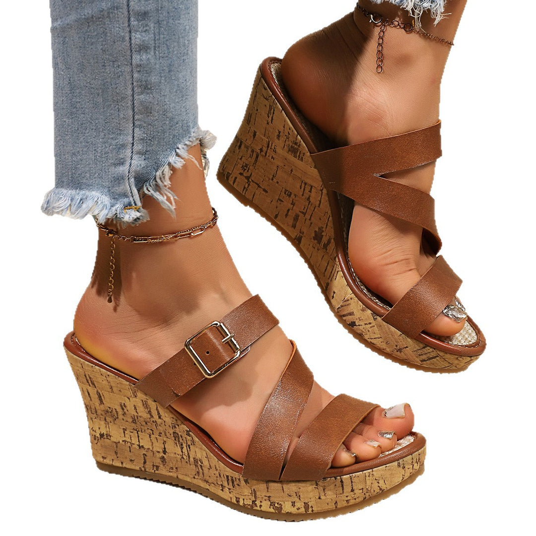 Cross-border Foreign Trade Plus-size Open-toe Wedge Sandals For Women