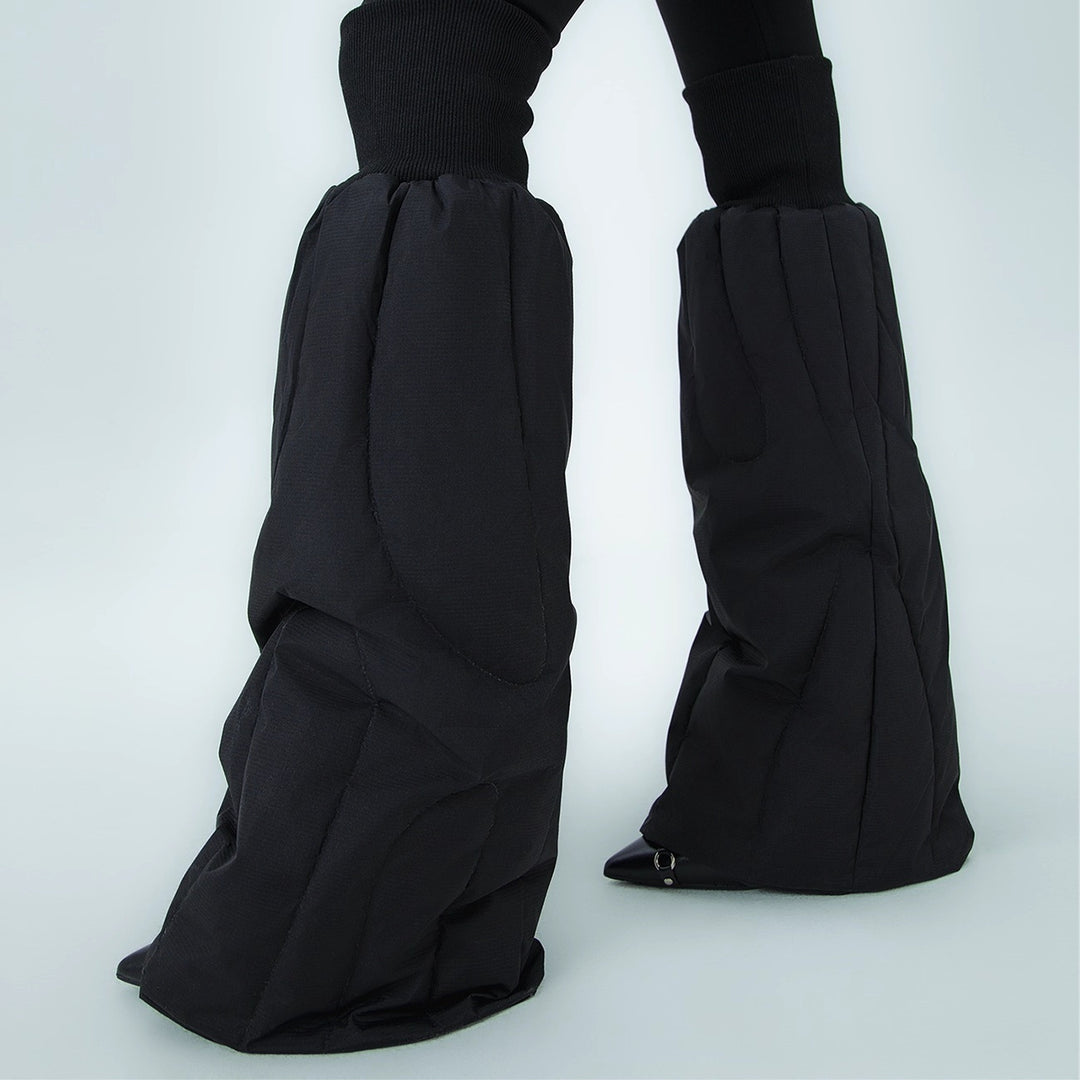 Guêtres noires épaisses et chaudes à jambes larges, garnies de duvet