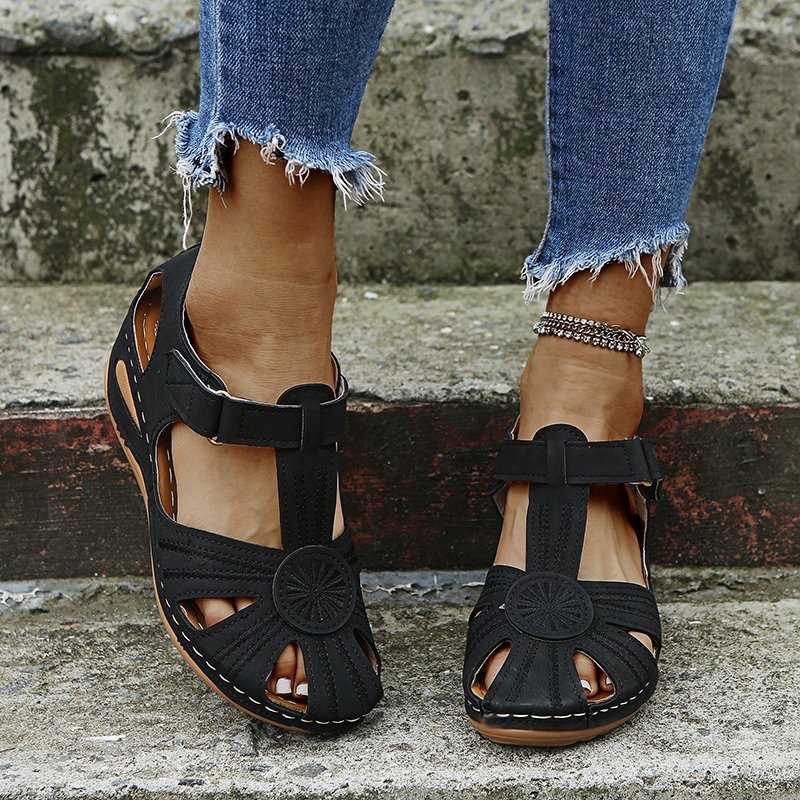 Cutout Round-Toe Velcro Womens New Style Beach Sandals