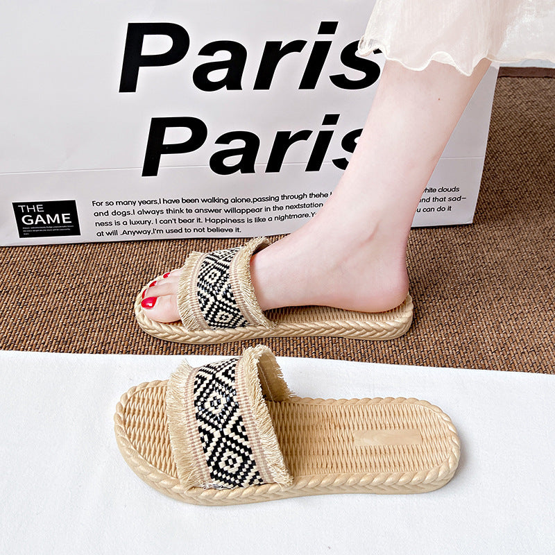 Summer New Ethnic-Style Woven Slide Sandals For Women