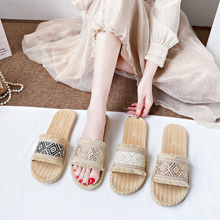 Summer New Ethnic-Style Woven Slide Sandals For Women