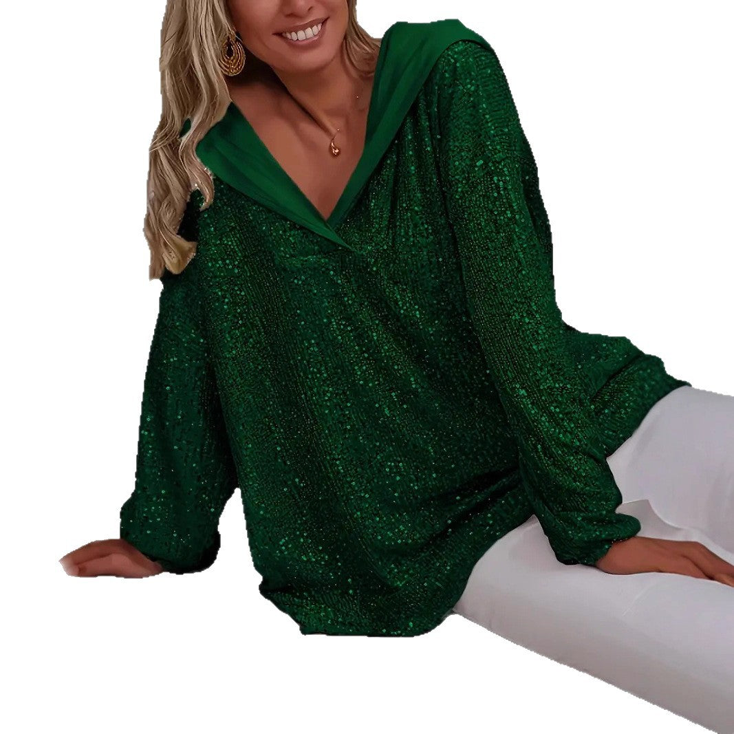 Sweat à capuche à sequins coupe décontractée pour femme