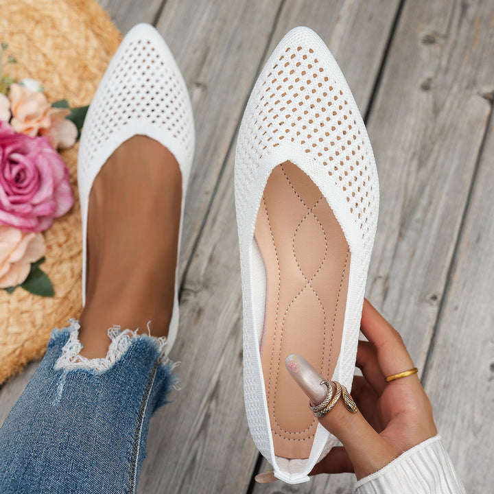 Womens Solid-Colored Pointed-Toe Flat Shoes Casual Fabric Flyknit Loafers