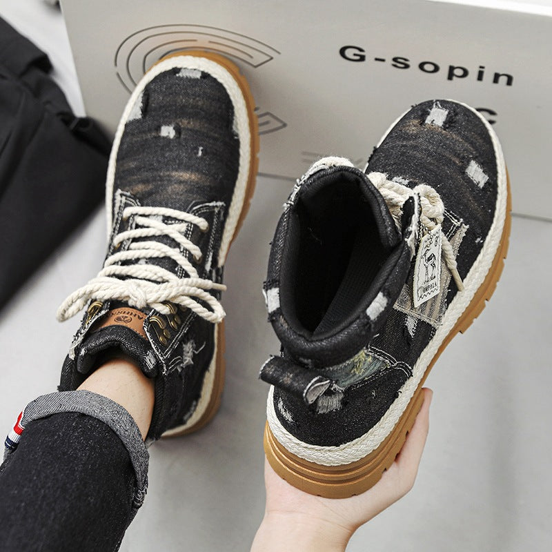 Men's High-top Boots Autumn Denim