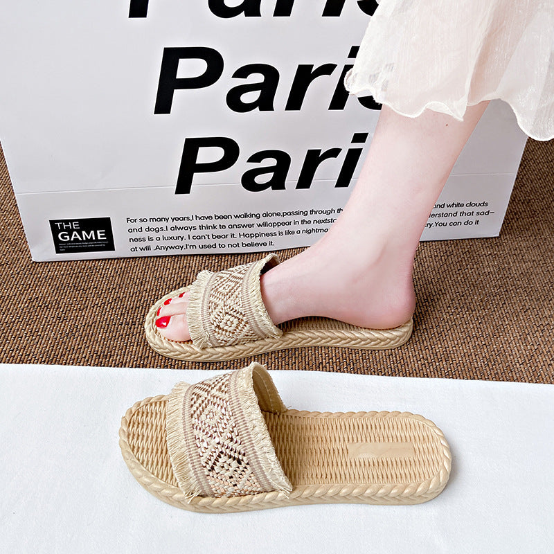 Summer New Ethnic-Style Woven Slide Sandals For Women