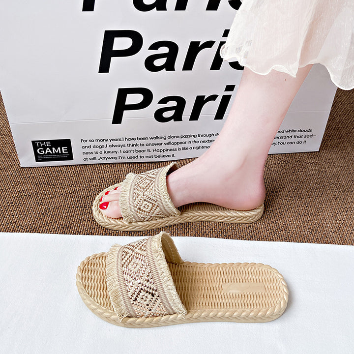 Summer New Ethnic-Style Woven Slide Sandals For Women
