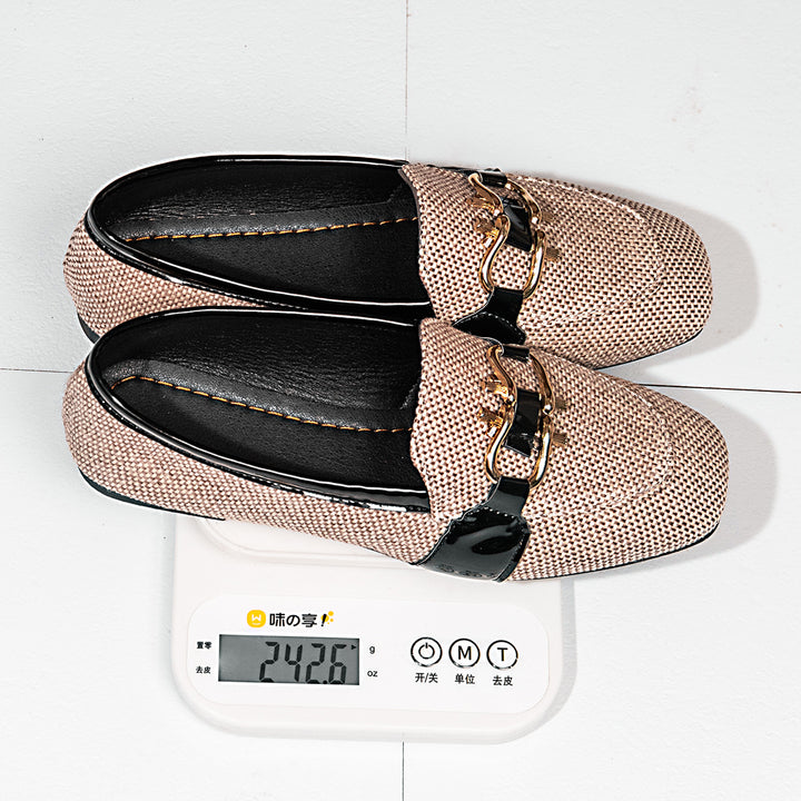 Square-toe Metal-buckle Casual Womens Shoes