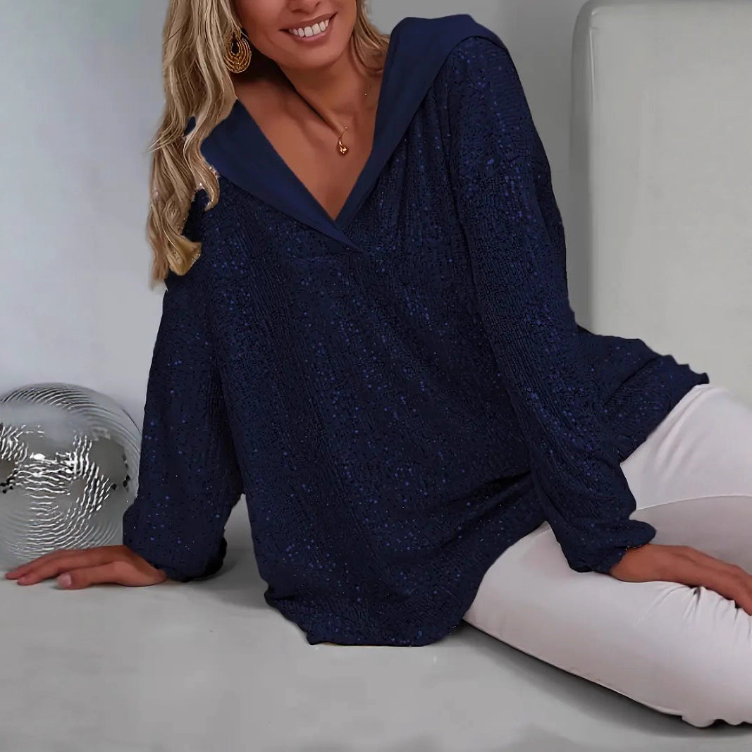 Sweat à capuche à sequins coupe décontractée pour femme