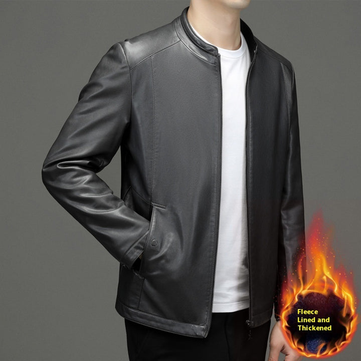 Men's Business Fleece Padded Casual Leather Jacket