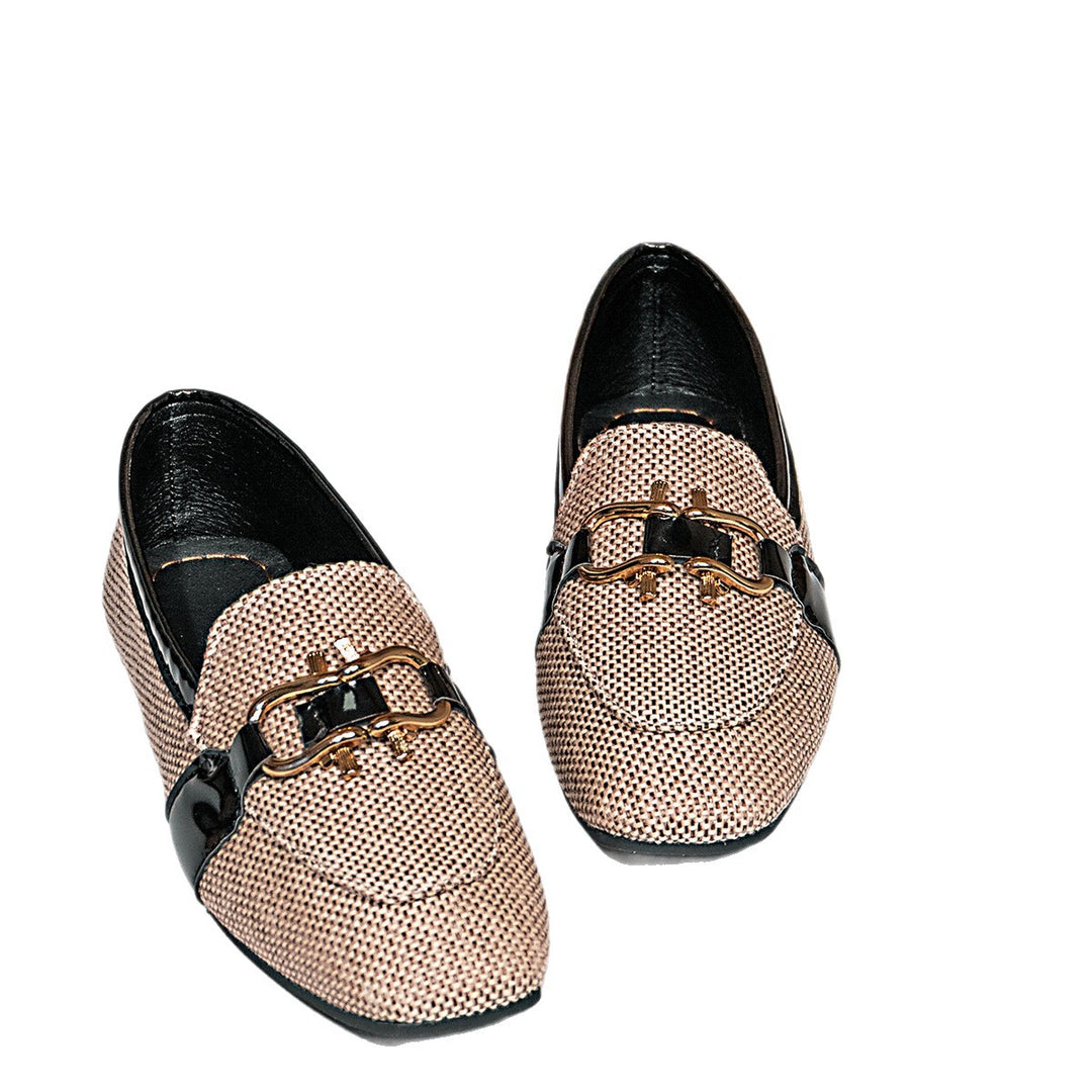 Square-toe Metal-buckle Casual Womens Shoes