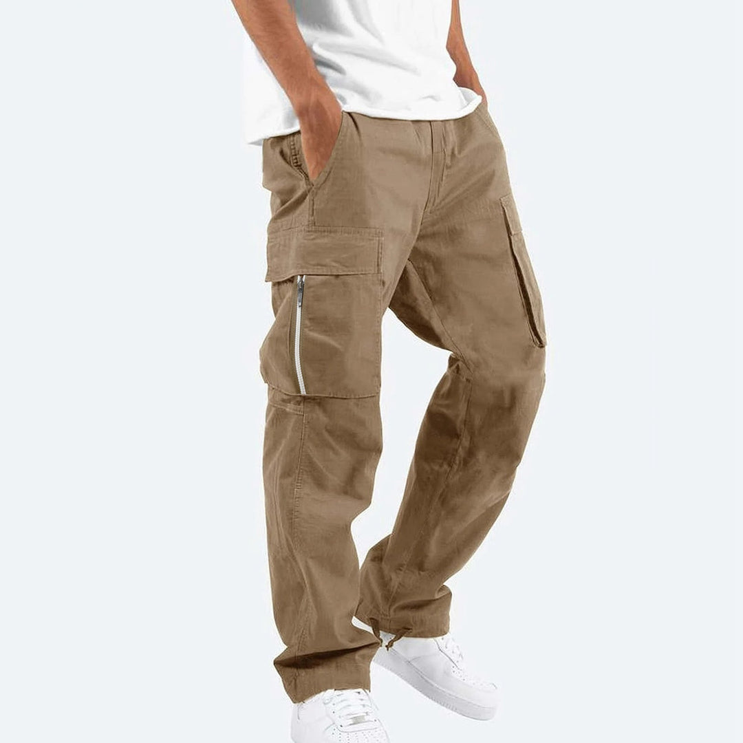 Men's overalls in gray cotton blend fabric with mid-waist and elastic drawstring, available in autumn and winter styles.